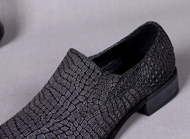 AOMISHOES™ Black Shadow Alligator Dress Shoes #8077