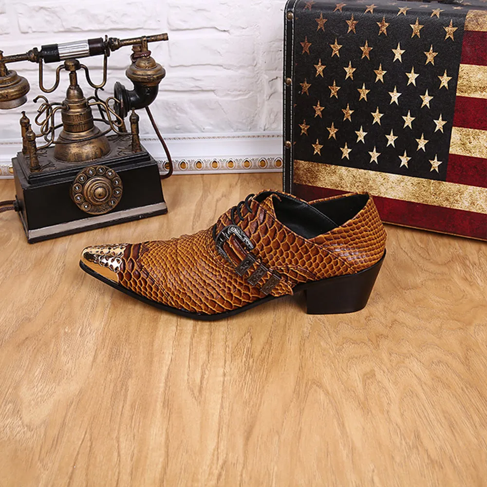 AOMISHOES™  Brown Metal Dress Shoes #8035
