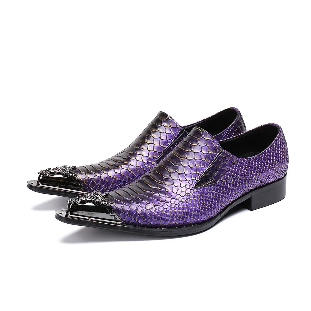 AOMISHOES™  Purple Genuine Leather Dress Shoes #8030