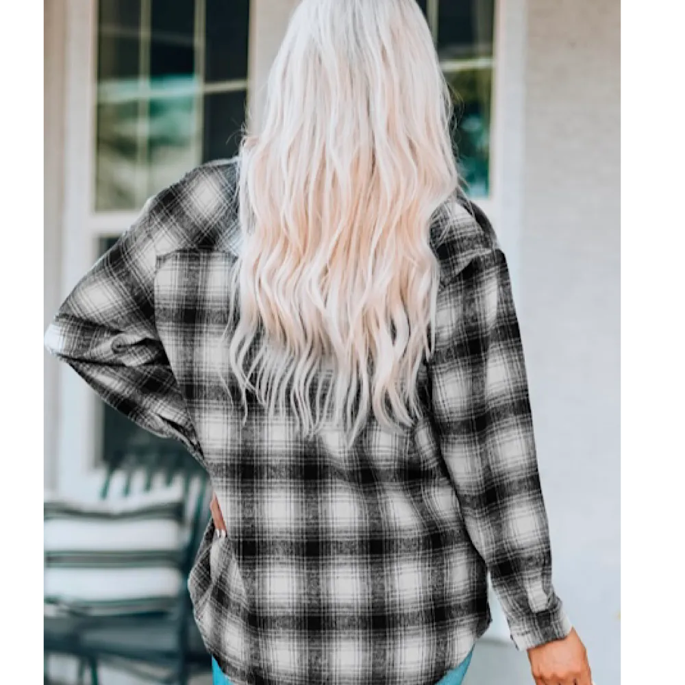 Black & Grey Front Pocket Plaid Shacket