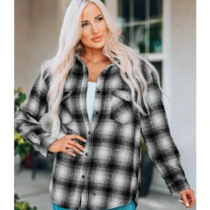 Black & Grey Front Pocket Plaid Shacket