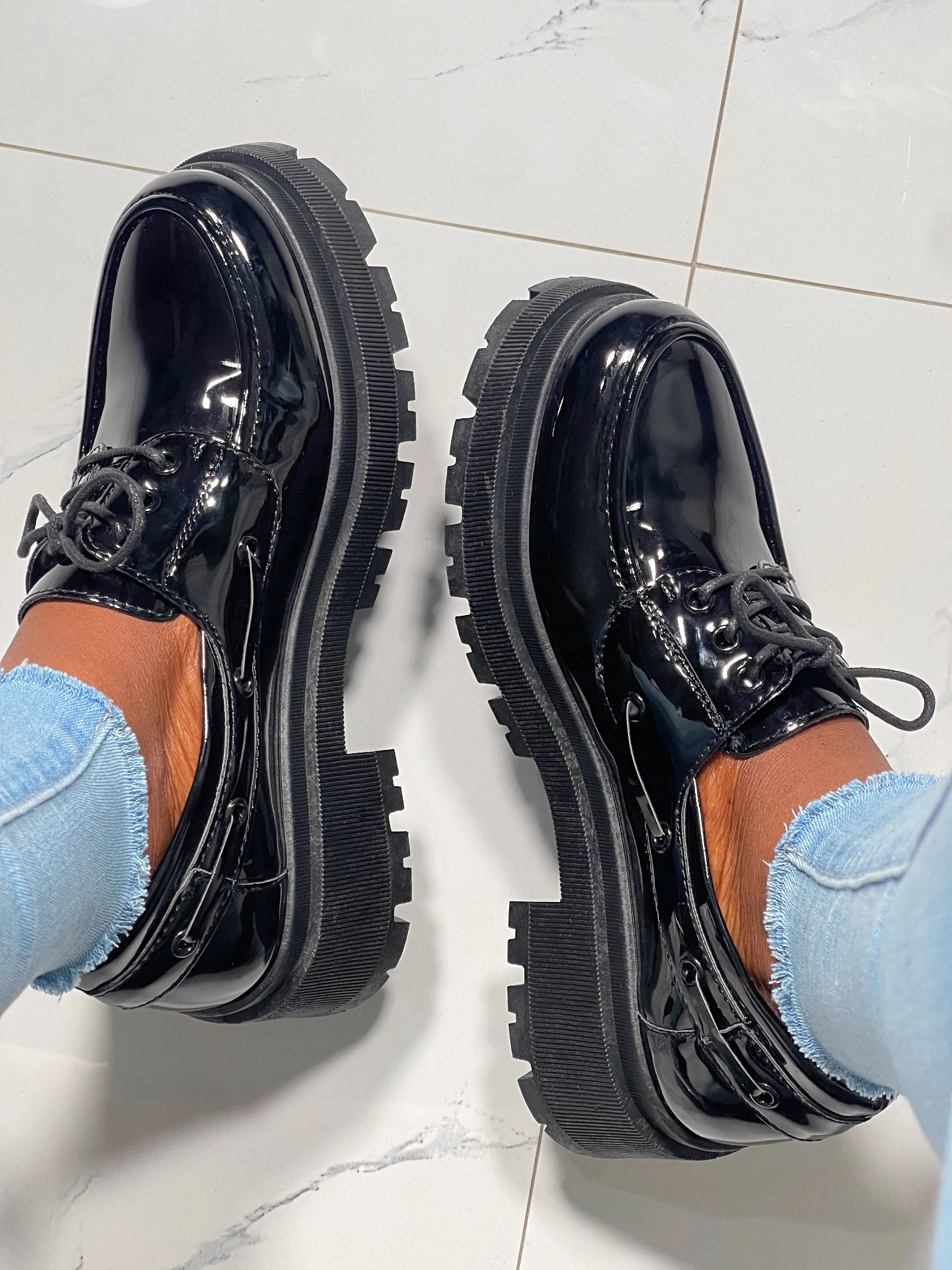 Boss Babe Lace Up Platform Loafers-Plain Black(Restocked)