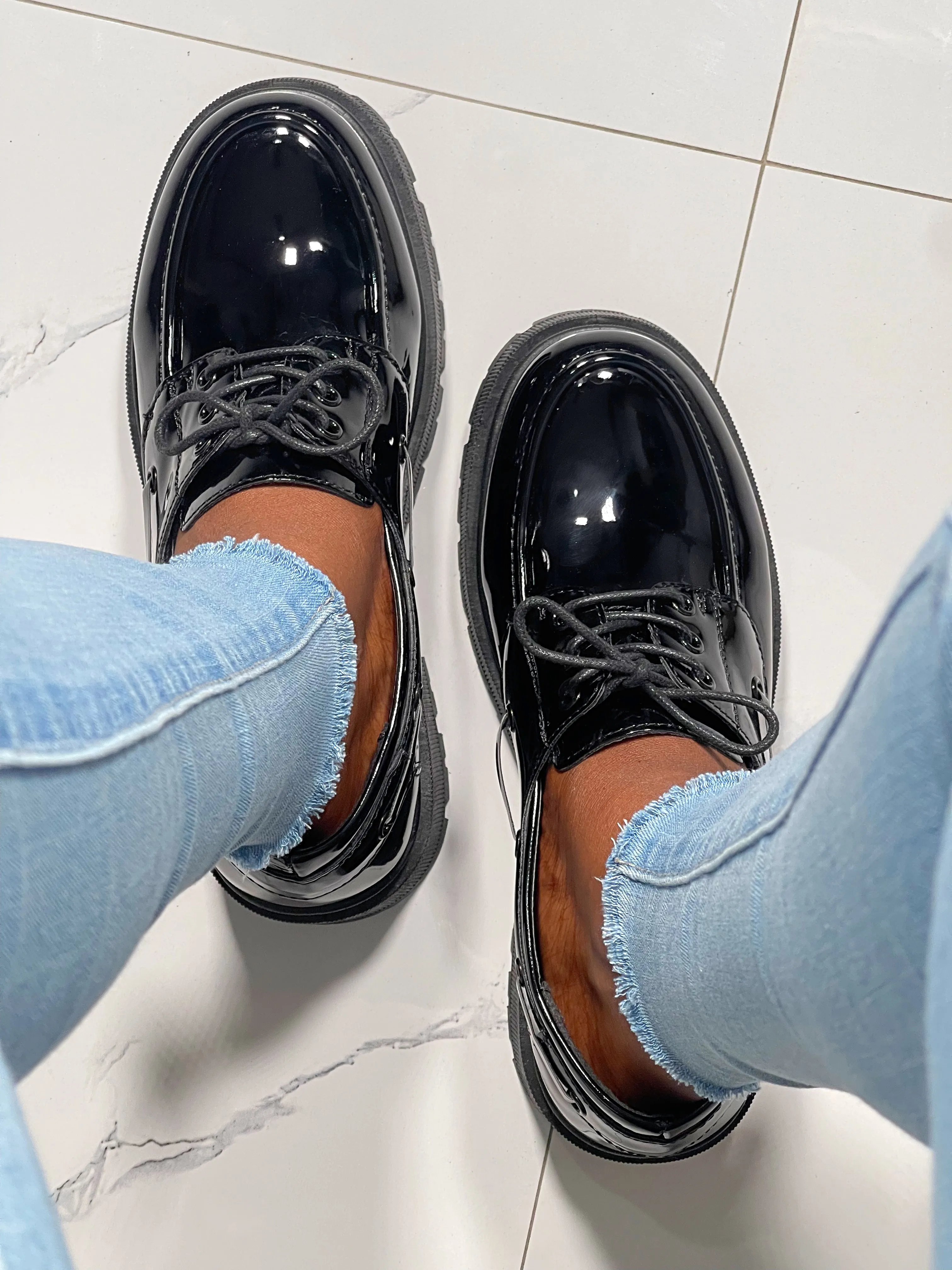 Boss Babe Lace Up Platform Loafers-Plain Black(Restocked)