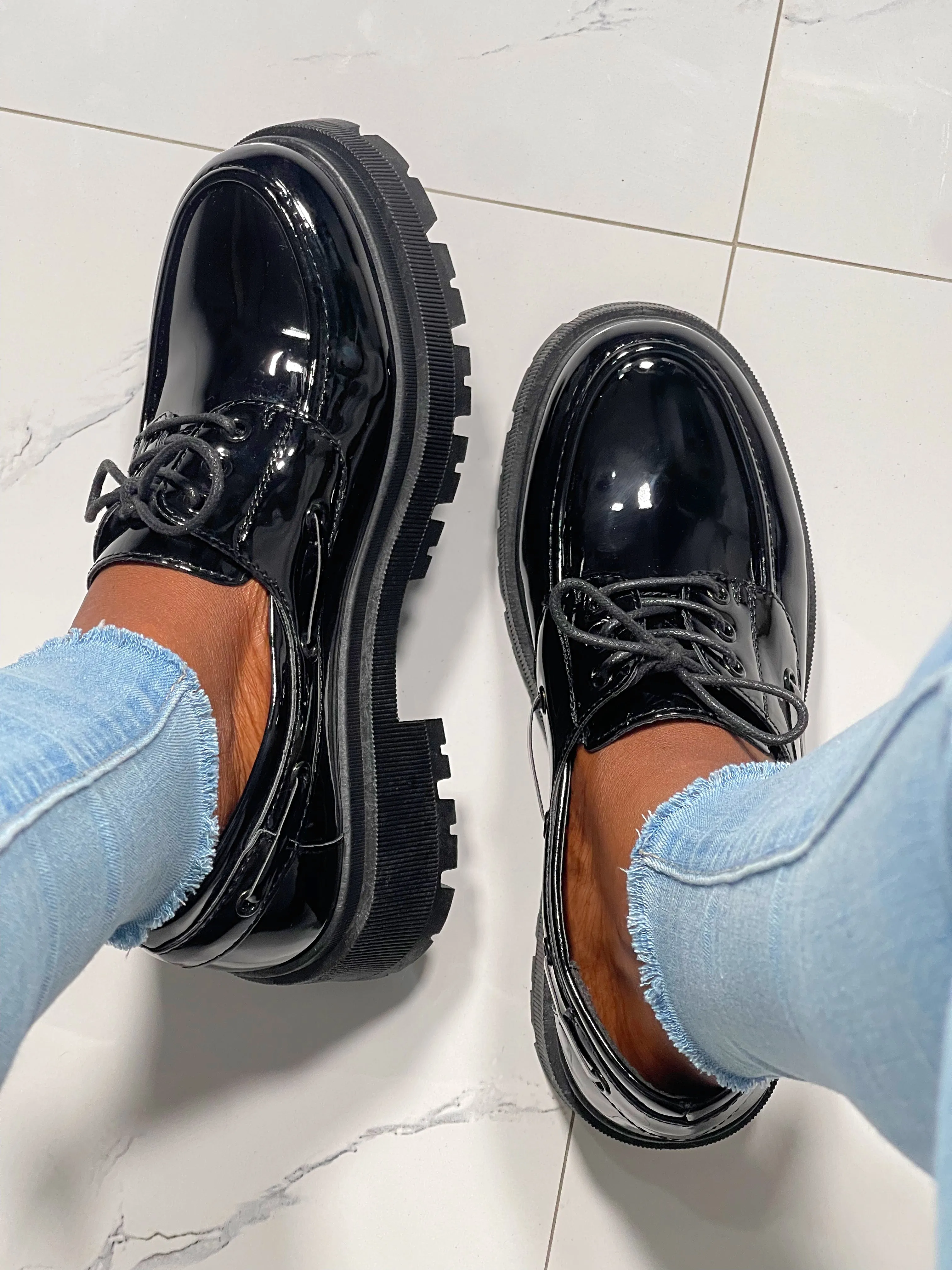 Boss Babe Lace Up Platform Loafers-Plain Black(Restocked)