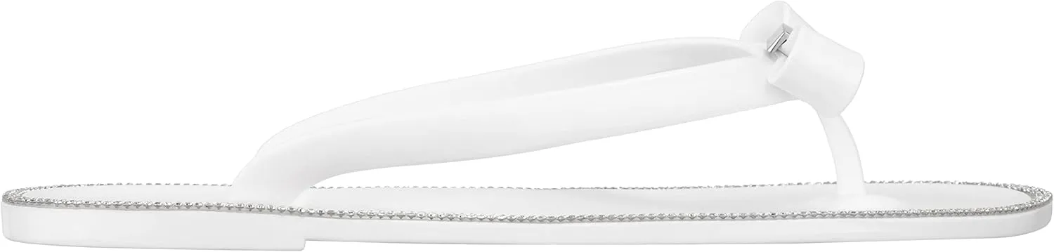 CLOVERLAY Womens Jelly Sandals Rhinestone Bowtie Flip Flops Beach Slide Flat Sandals