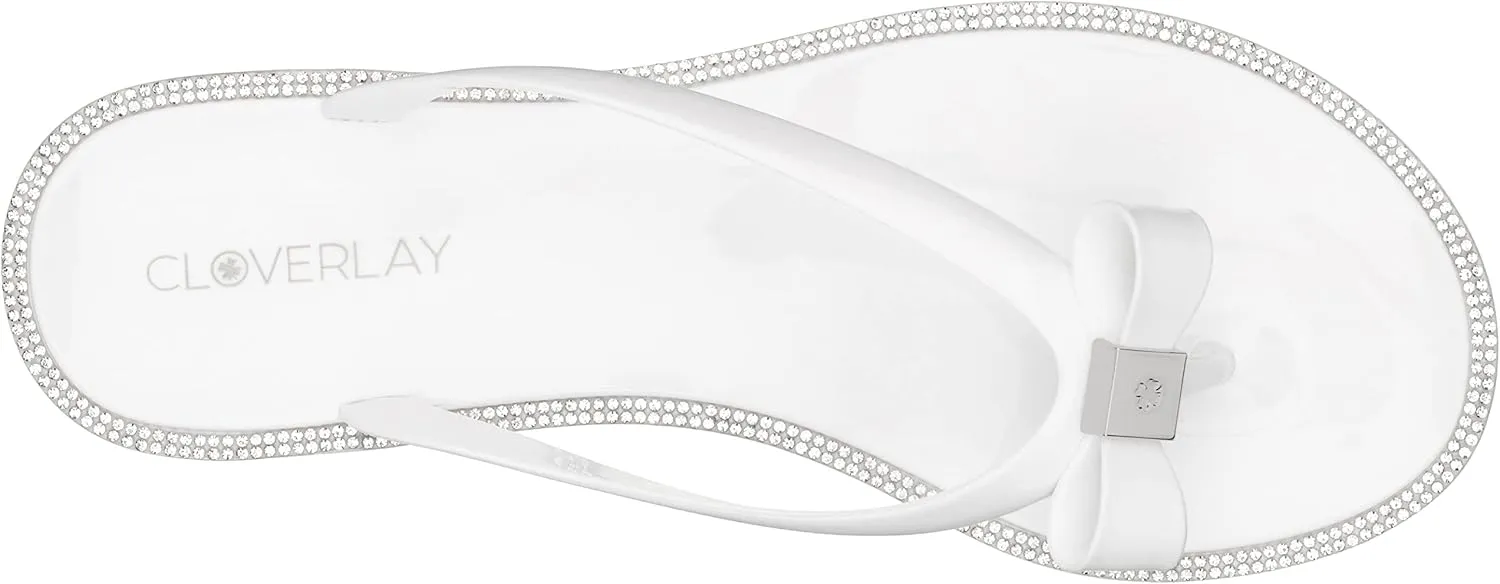 CLOVERLAY Womens Jelly Sandals Rhinestone Bowtie Flip Flops Beach Slide Flat Sandals