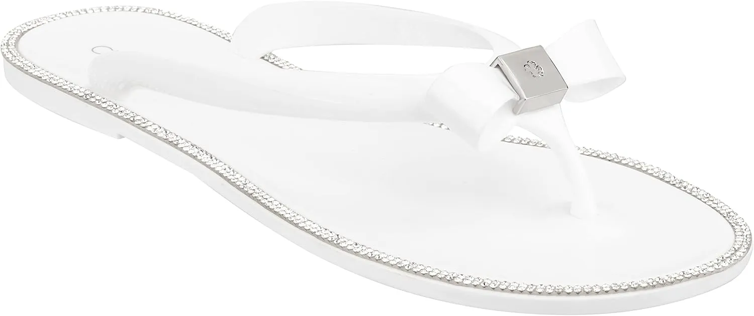 CLOVERLAY Womens Jelly Sandals Rhinestone Bowtie Flip Flops Beach Slide Flat Sandals