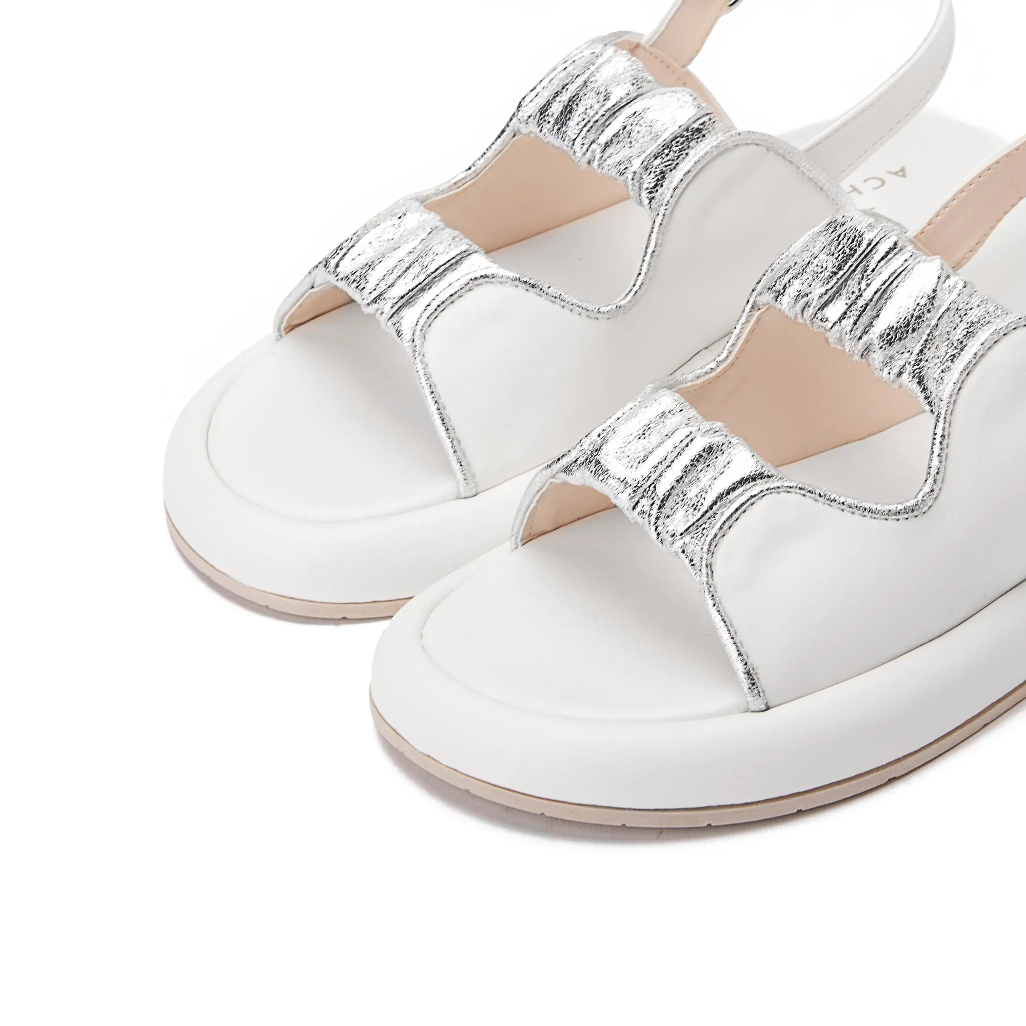 Comfy Footbed Double Strap Shiny Sandals - White