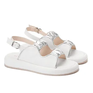 Comfy Footbed Double Strap Shiny Sandals - White
