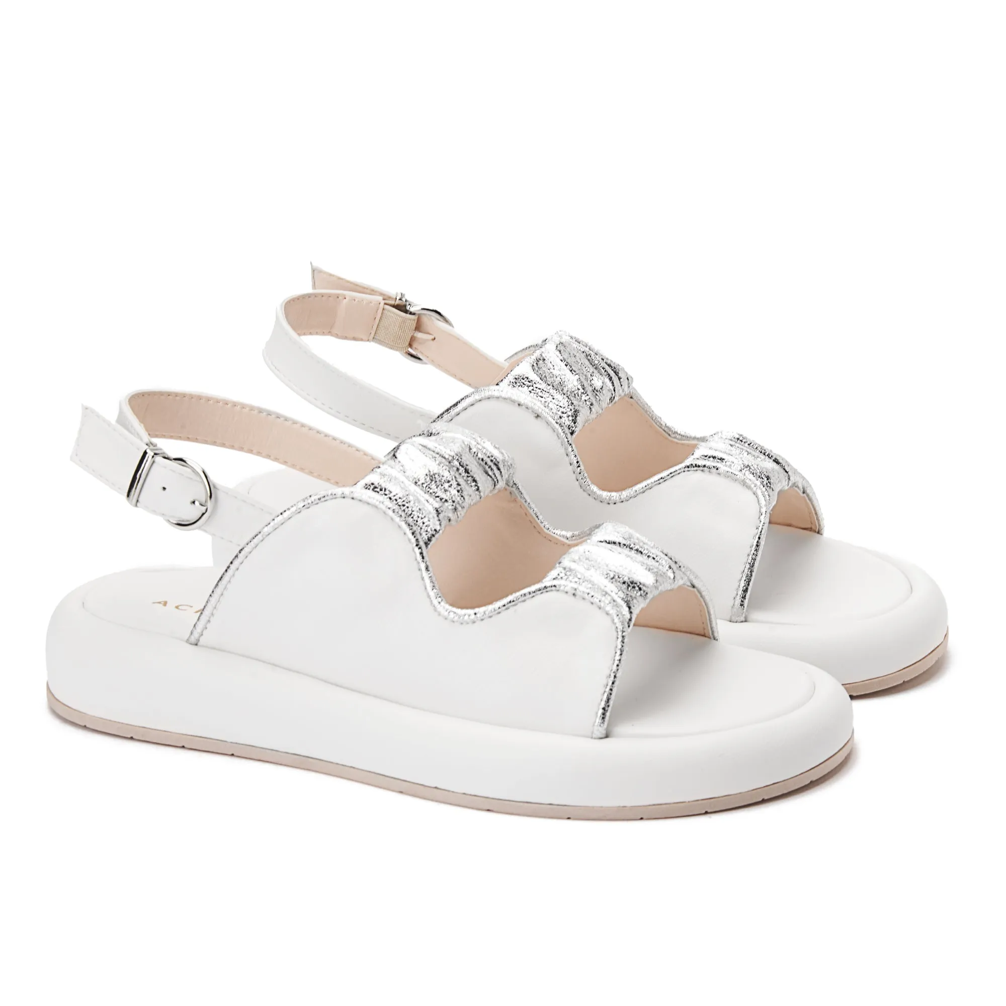 Comfy Footbed Double Strap Shiny Sandals - White