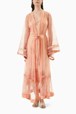 Coral Printed Robe with Silk Slip