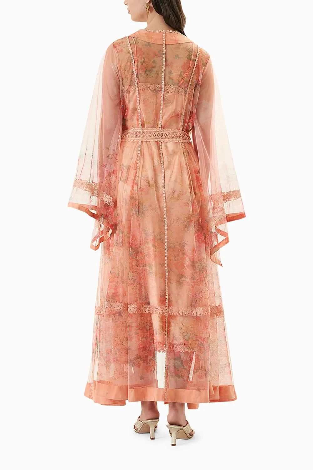Coral Printed Robe with Silk Slip