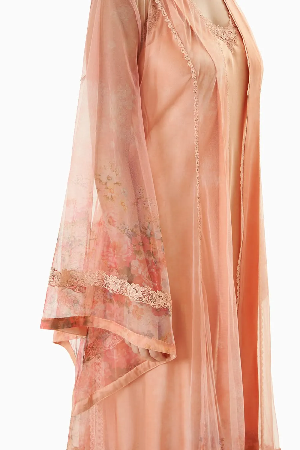 Coral Printed Robe with Silk Slip