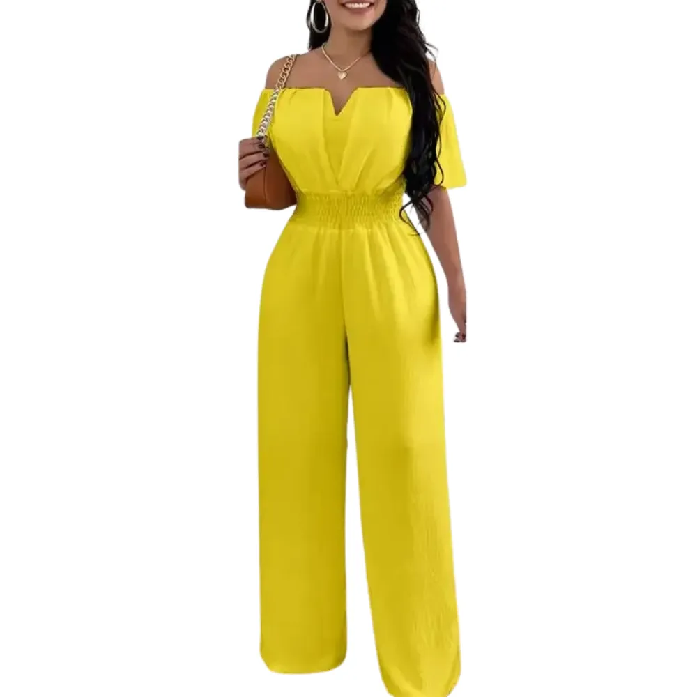 Dames off-shoulder wijde pijpen jumpsuit