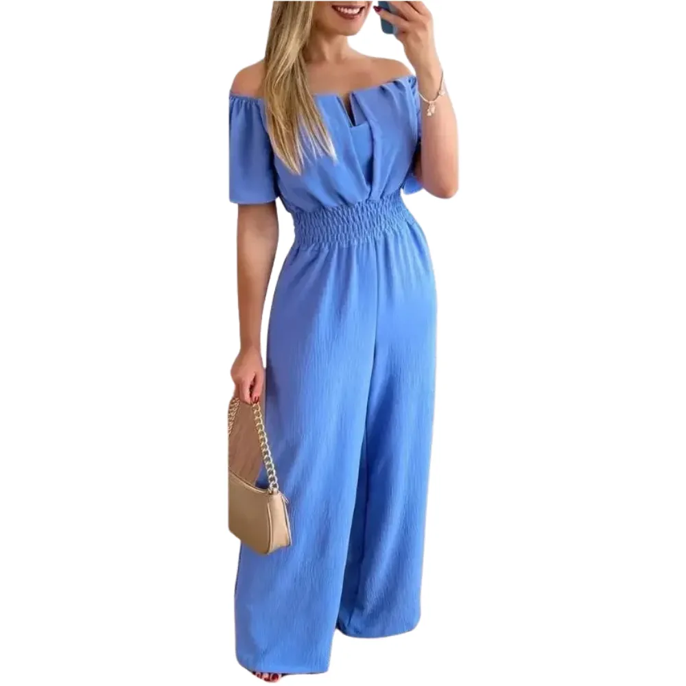 Dames off-shoulder wijde pijpen jumpsuit