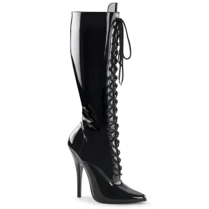 Devious Domina 2020 Womens 6 Inch Heel, Front Lace, Single Sole Knee Length Boots