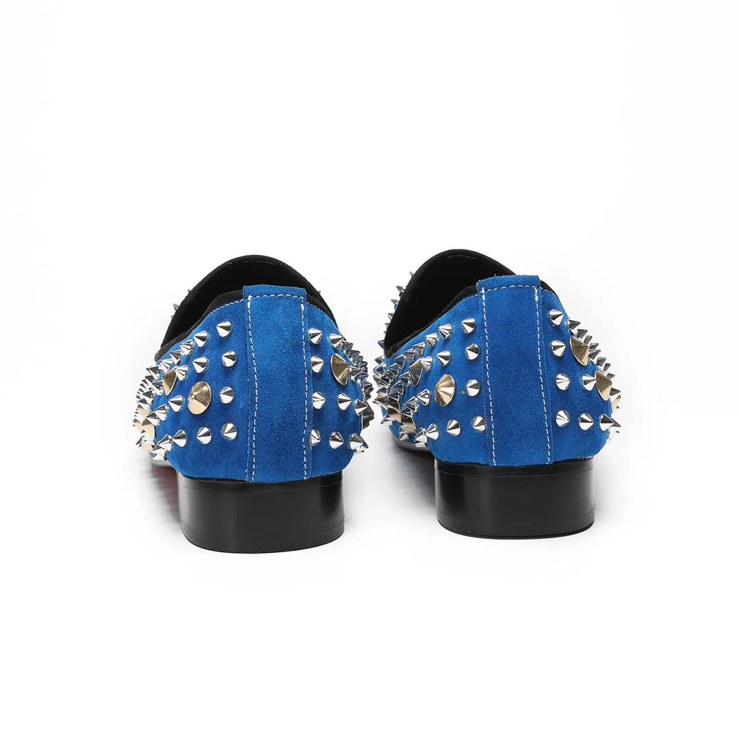 European Station Blue Sneakers Men's Quality Leather Shoes Rivet Platform Cowhide Fashion Casual Lace-Up Trendy Shoes Brand Shoes