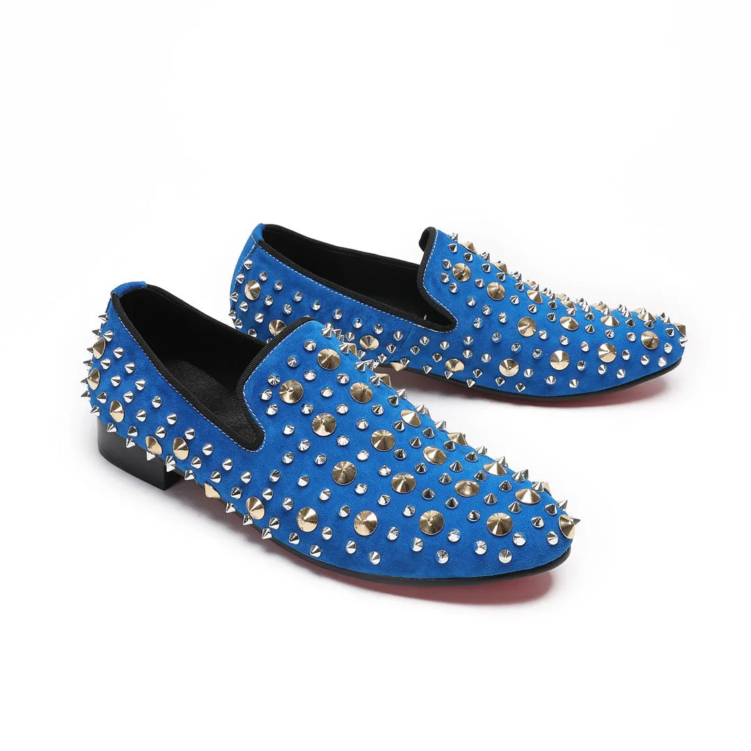European Station Blue Sneakers Men's Quality Leather Shoes Rivet Platform Cowhide Fashion Casual Lace-Up Trendy Shoes Brand Shoes