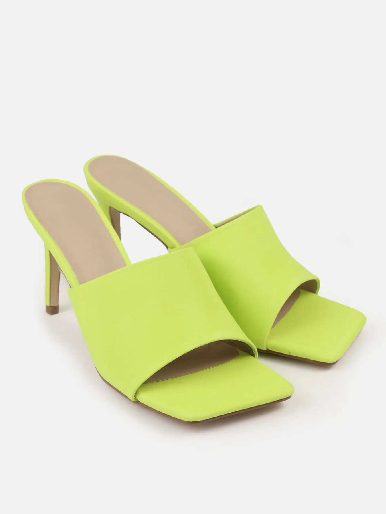 Faux Leather Mid Heel Mule Sandals