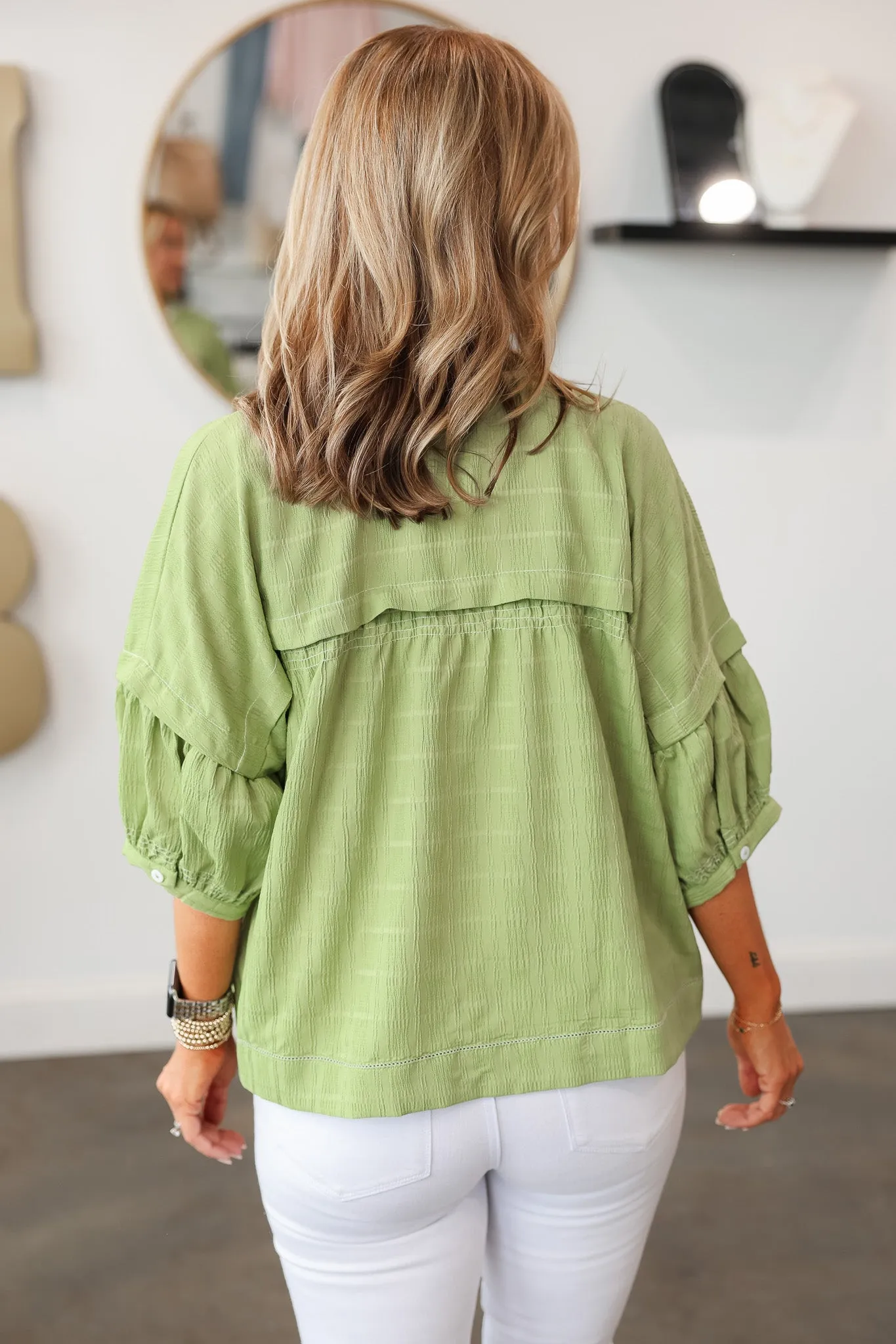 Gauze Textured Top - Green