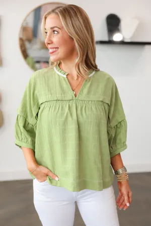 Gauze Textured Top - Green