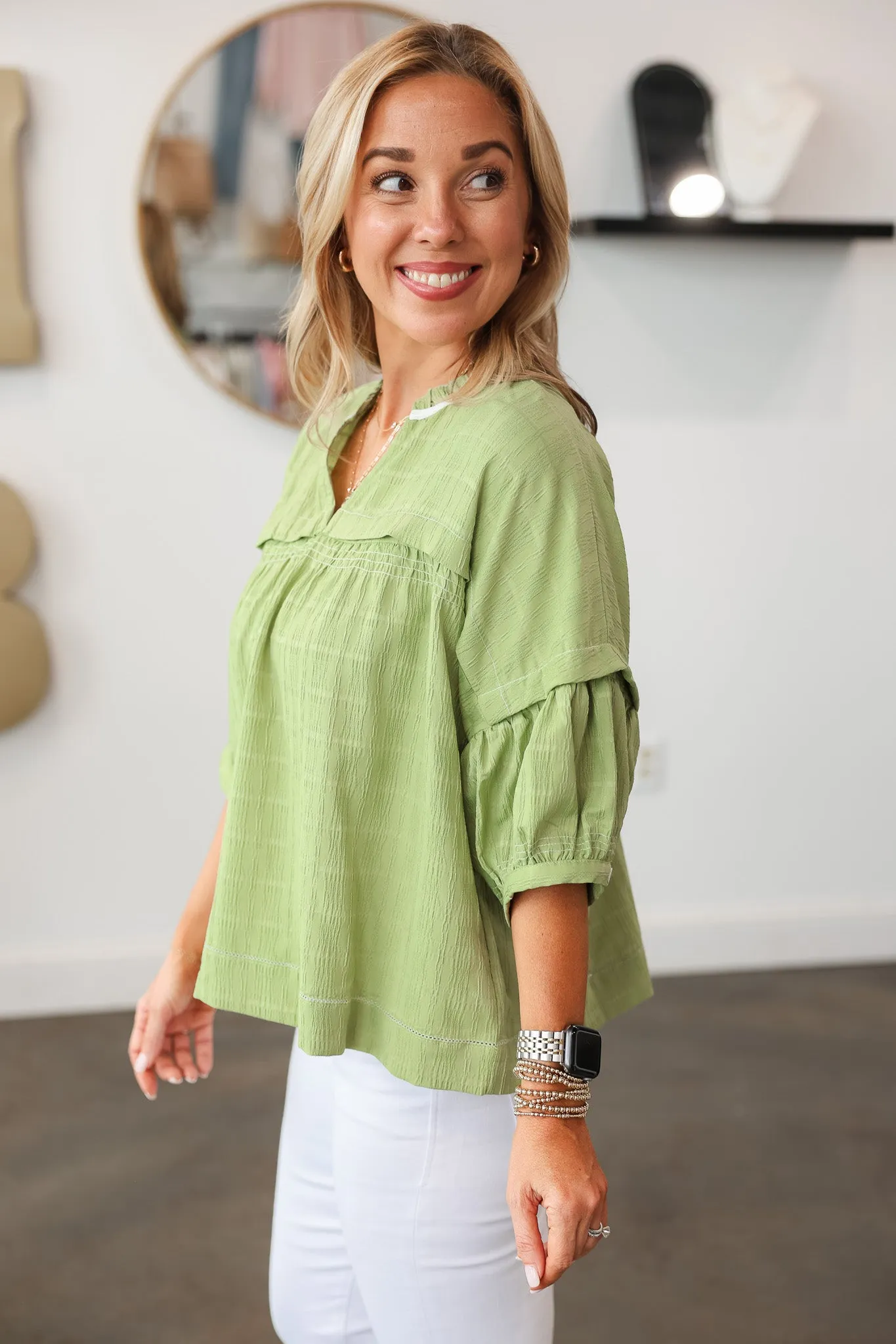 Gauze Textured Top - Green