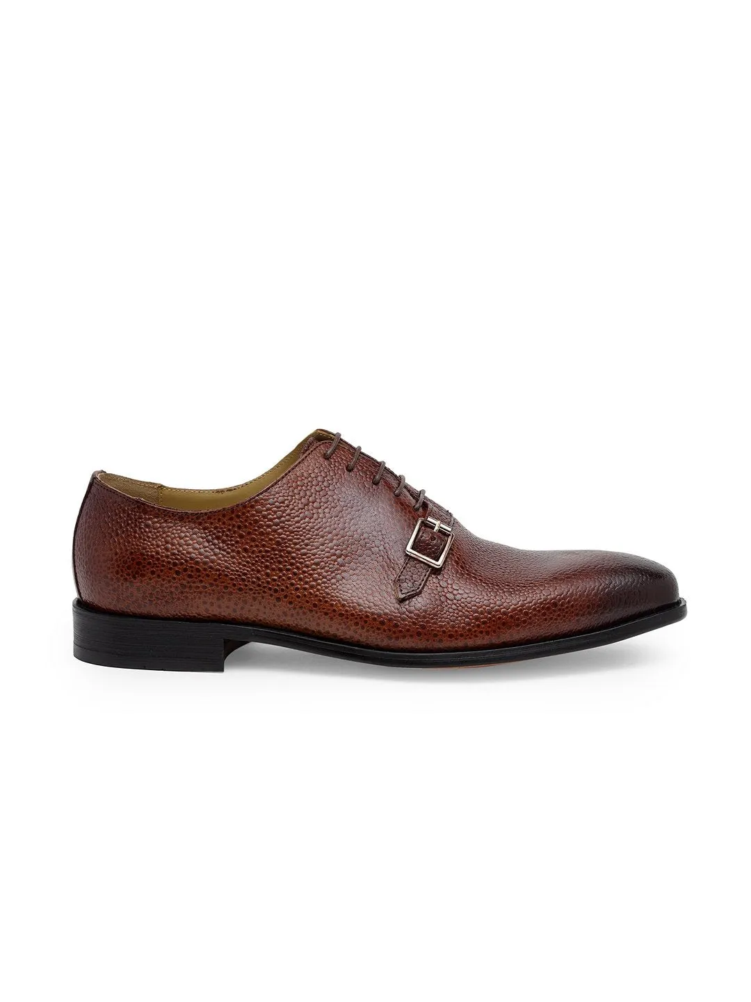 Italia Leather Stingray Texture Monxfords (Burgundy Brown)
