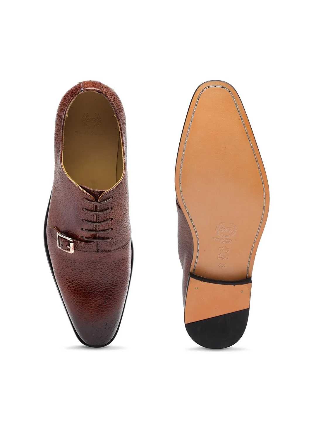 Italia Leather Stingray Texture Monxfords (Burgundy Brown)