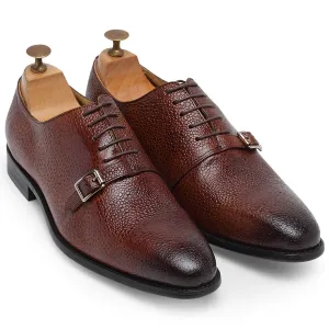 Italia Leather Stingray Texture Monxfords (Burgundy Brown)