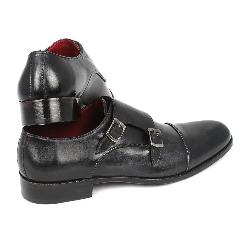 Paul Parkman Men's Cap-Toe Double Monkstraps Gray & Black (ID#0457-GRY)