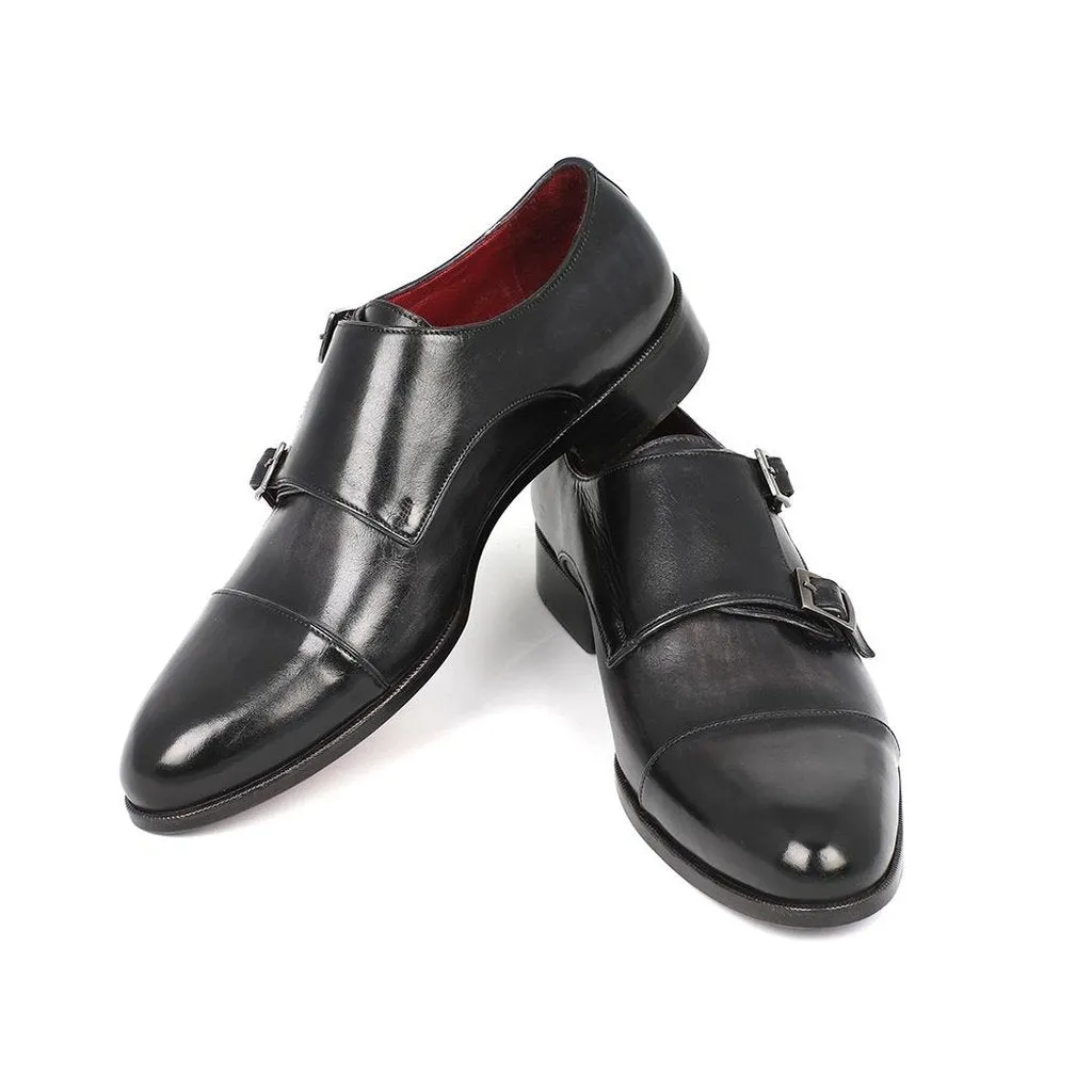 Paul Parkman Men's Cap-Toe Double Monkstraps Gray & Black (ID#0457-GRY)