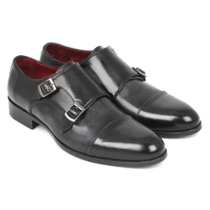Paul Parkman Men's Cap-Toe Double Monkstraps Gray & Black (ID#0457-GRY)