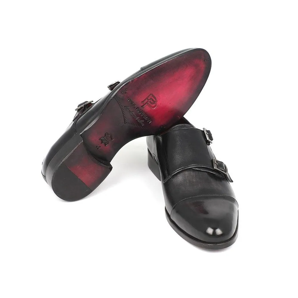Paul Parkman Men's Cap-Toe Double Monkstraps Gray & Black (ID#0457-GRY)