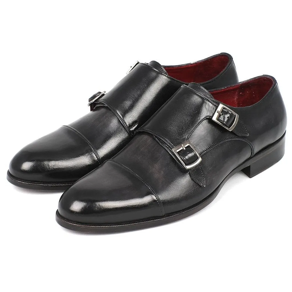 Paul Parkman Men's Cap-Toe Double Monkstraps Gray & Black (ID#0457-GRY)