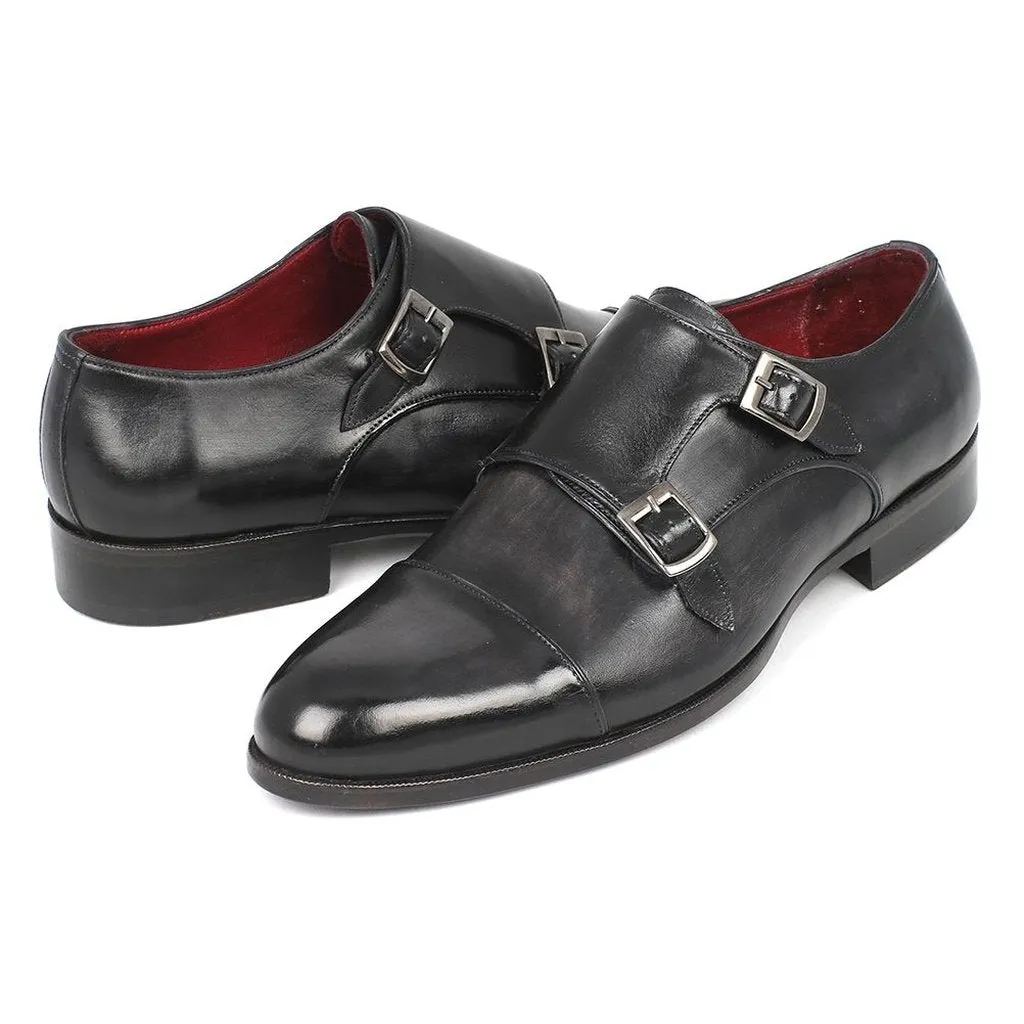 Paul Parkman Men's Cap-Toe Double Monkstraps Gray & Black (ID#0457-GRY)