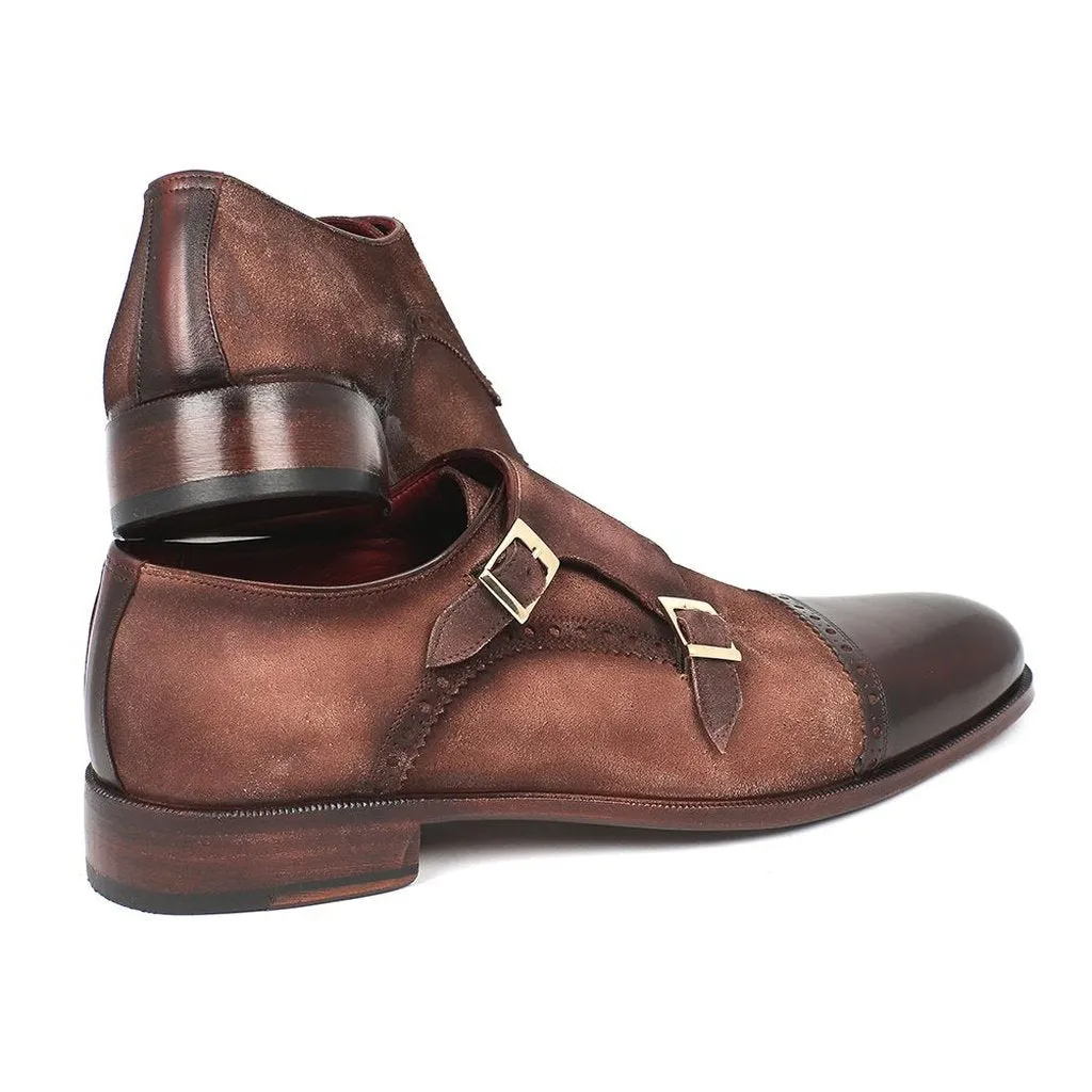 Paul Parkman Men's Double Monkstrap Captoe Dress Shoes - Brown / Beige Suede Upper and Leather Sole (ID#FK09)