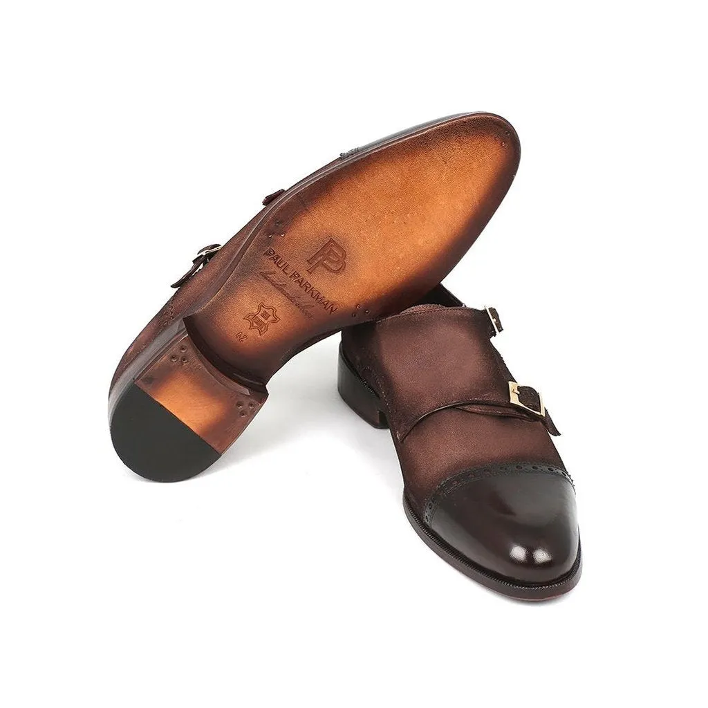 Paul Parkman Men's Double Monkstrap Captoe Dress Shoes - Brown / Beige Suede Upper and Leather Sole (ID#FK09)