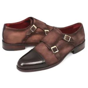 Paul Parkman Men's Double Monkstrap Captoe Dress Shoes - Brown / Beige Suede Upper and Leather Sole (ID#FK09)