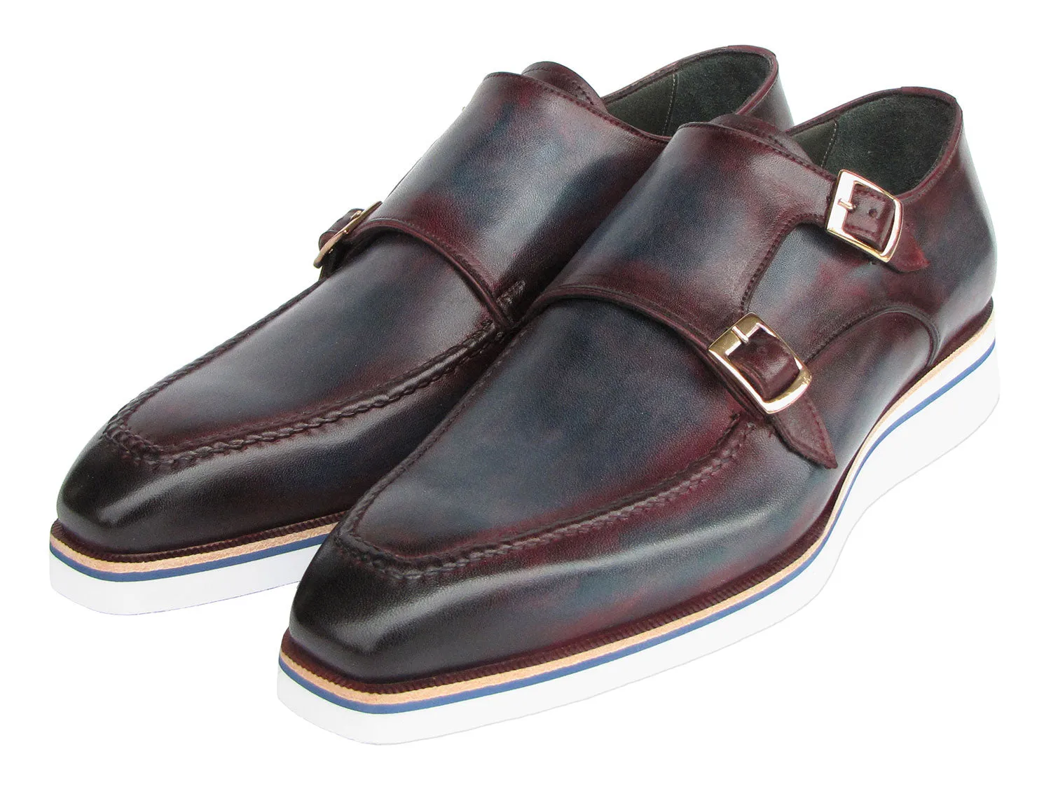 Paul Parkman Men's Smart Casual Monkstraps Blue & Bordeaux Patina