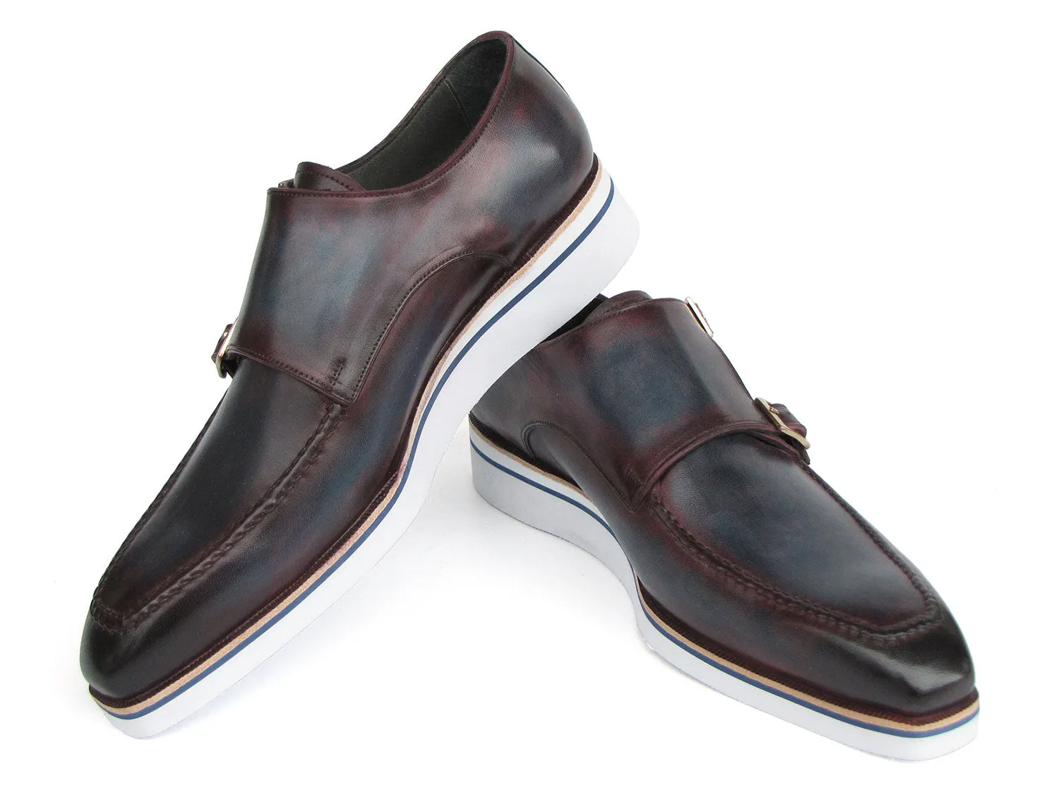 Paul Parkman Men's Smart Casual Monkstraps Blue & Bordeaux Patina