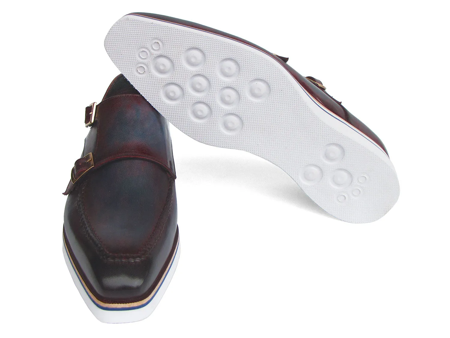 Paul Parkman Men's Smart Casual Monkstraps Blue & Bordeaux Patina
