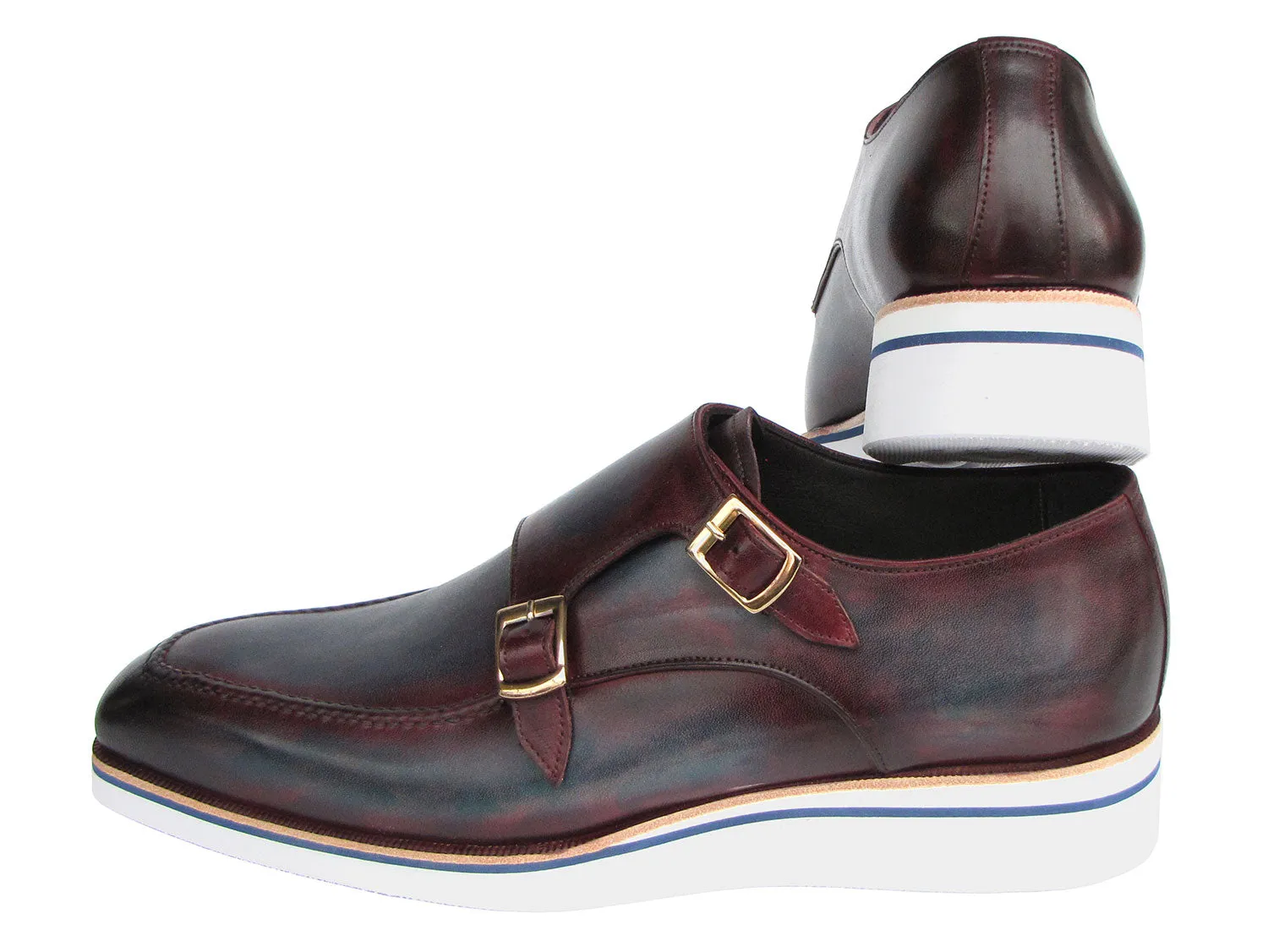 Paul Parkman Men's Smart Casual Monkstraps Blue & Bordeaux Patina