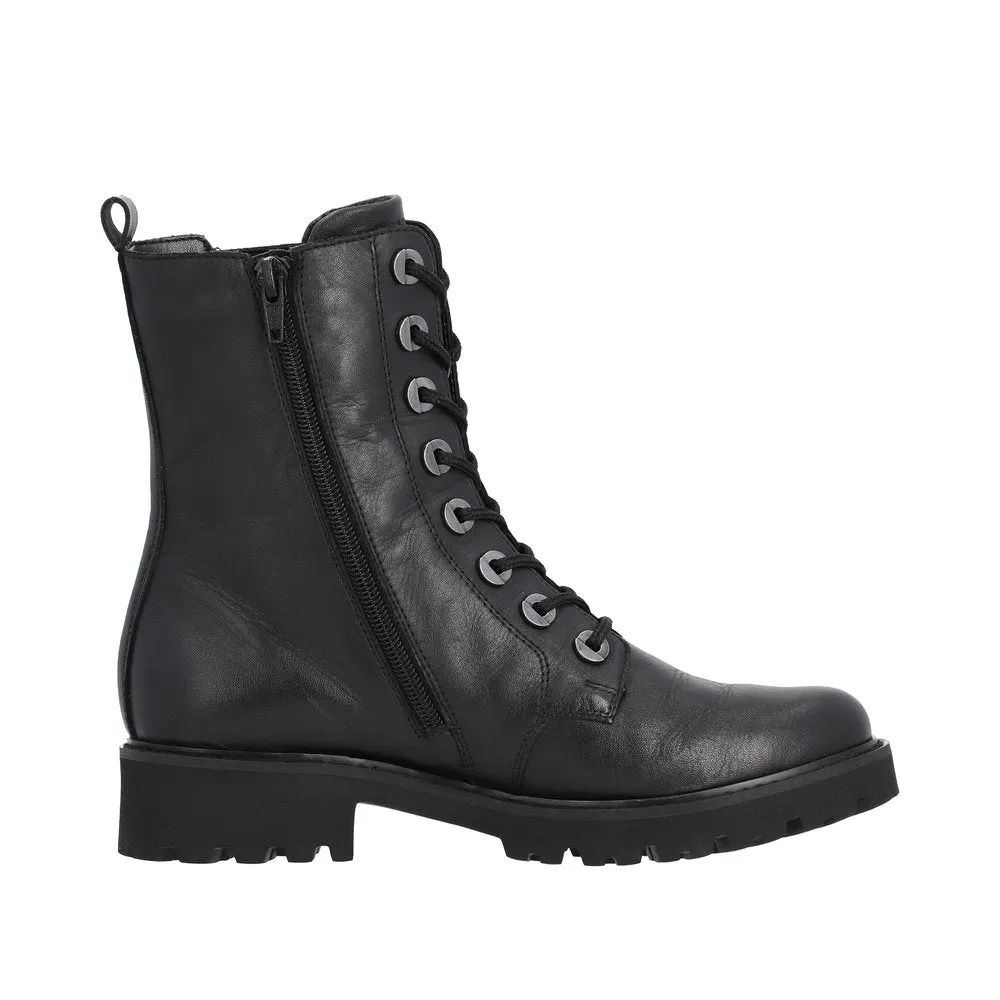 Remonte D8668-00 Ladies Black Leather Zip & Lace Ankle Boots