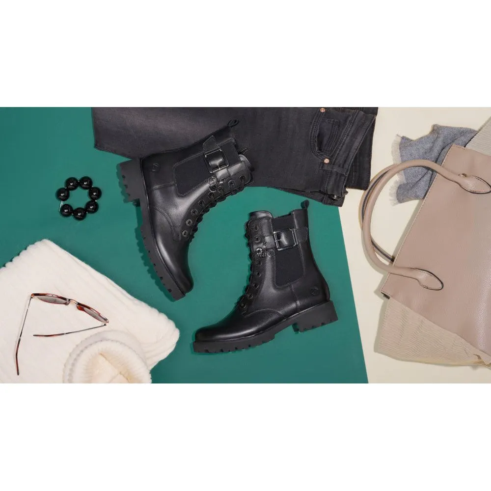 Remonte D8668-00 Ladies Black Leather Zip & Lace Ankle Boots