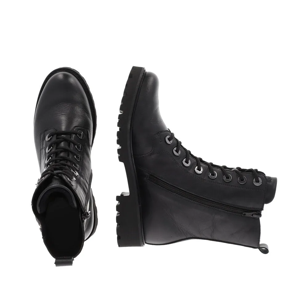 Remonte D8668-00 Ladies Black Leather Zip & Lace Ankle Boots