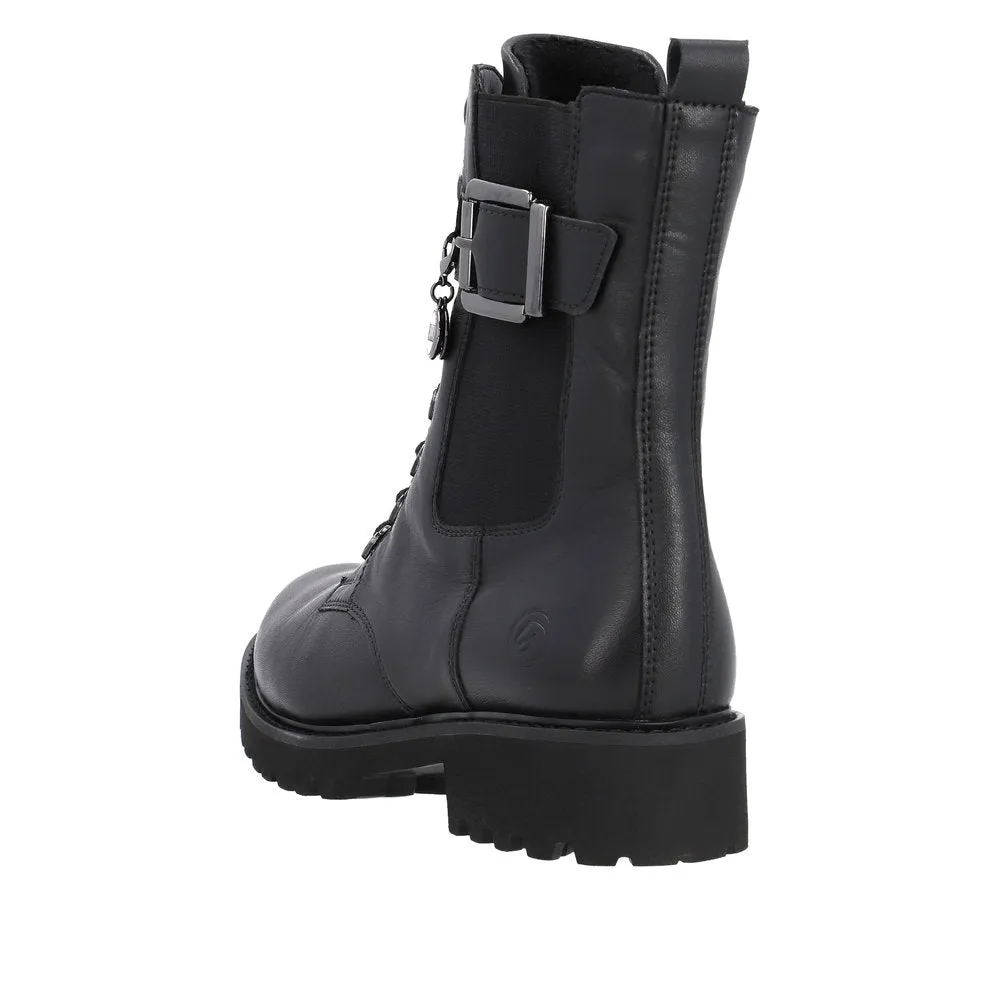 Remonte D8668-00 Ladies Black Leather Zip & Lace Ankle Boots