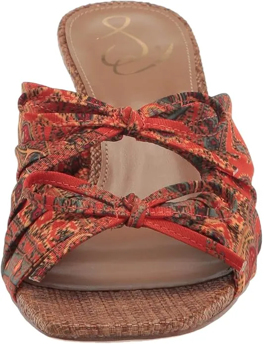 Sam Edelman Pia Orange Poppy Squared Open Toe Slip On Kitten Heeled Sandals