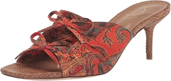 Sam Edelman Pia Orange Poppy Squared Open Toe Slip On Kitten Heeled Sandals
