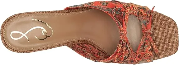 Sam Edelman Pia Orange Poppy Squared Open Toe Slip On Kitten Heeled Sandals
