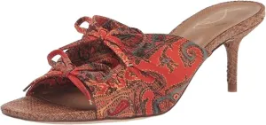 Sam Edelman Pia Orange Poppy Squared Open Toe Slip On Kitten Heeled Sandals